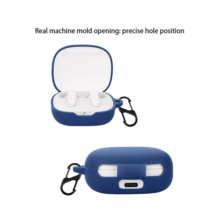 Custodia in silicone per JBL Wave Flex 2 Auricolari wireless, cover protettiva con moschettone anti-smarrimento - Blu scuro