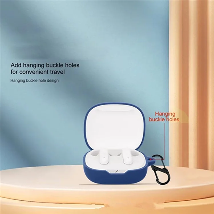 Custodia in silicone per JBL Wave Flex 2 Auricolari wireless, cover protettiva con moschettone anti-smarrimento - Blu scuro