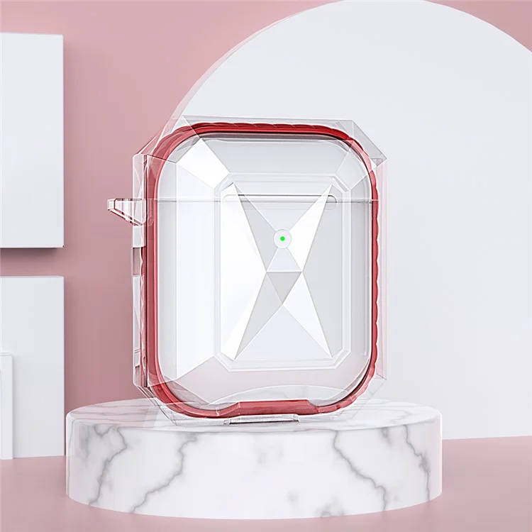Cover Protettiva A Contrasto In Stile Rombo Per Apple Airpods Con Custodia Di Ricarica (2016) / (2019) / Custodia Di Ricarica Wireless (2019) - Rosso