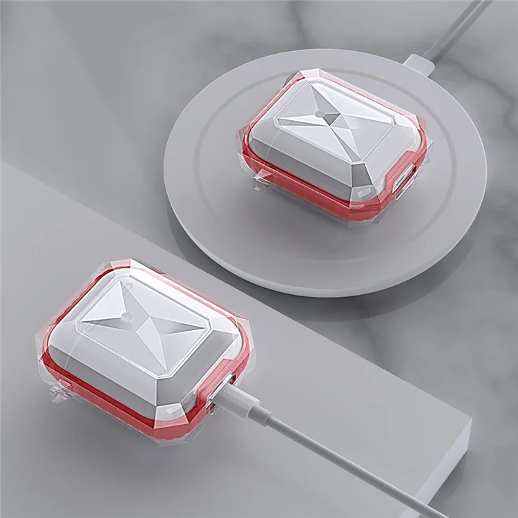 Cover Protettiva A Contrasto In Stile Rombo Per Apple Airpods Con Custodia Di Ricarica (2016) / (2019) / Custodia Di Ricarica Wireless (2019) - Rosso