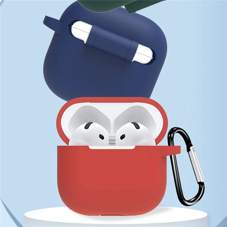 8 Stück / Set für AirPods 4 Schutzhülle Set mit Verlustschutzriemen, Uhrenclip, Ohrhaken, Karabiner, Reinigungsbürste und grauer Tasche - Dunkelgrün
