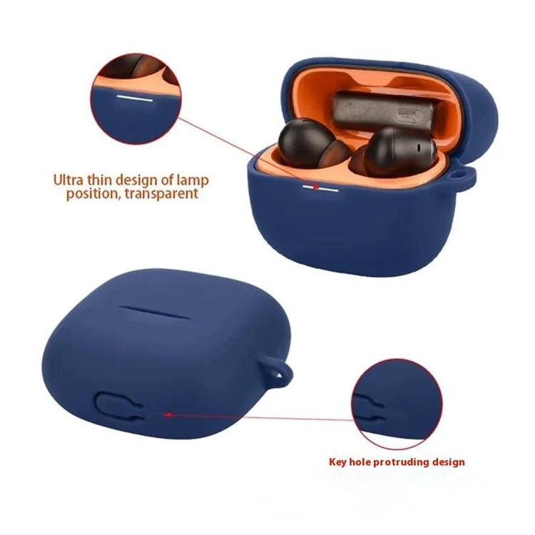 For Xiaomi Redmi Buds 6 Pro Gaming Edition Case with Anti Lost Buckle Bluetooth-compatible Earbuds Silicone Protective Cover - Dark Blue