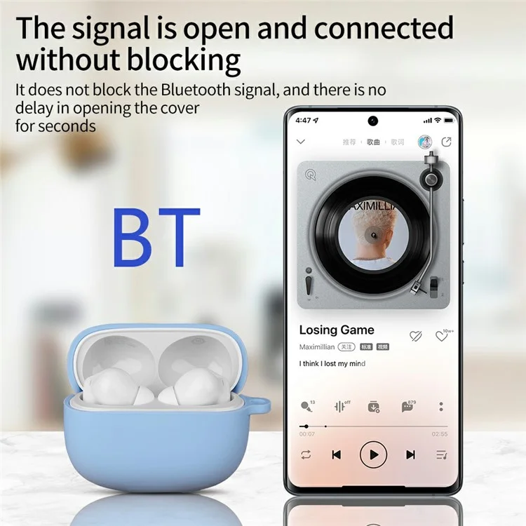 Für Xiaomi Redmi Buds 6 Pro Silikon-Hülle Bluetooth-Kopfhörer Kratzfester Schutzüberzug mit Karabiner - Himmelblau