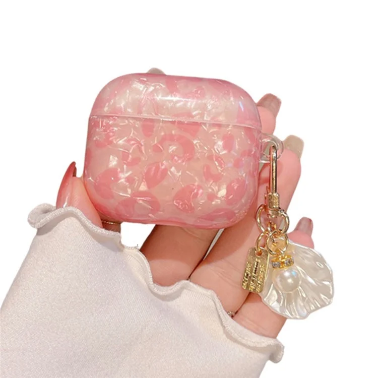 Für AirPods 4 Ohrhörer-Gehäuse-Schalen-Muster TPU-Abdeckung mit Schalen-Anhänger - Pink