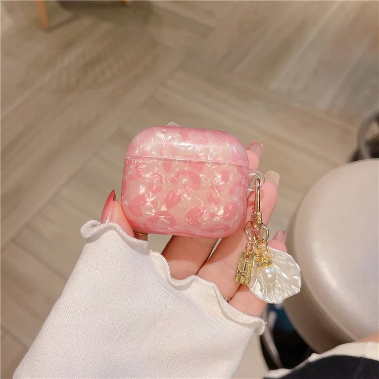 Für AirPods 4 Ohrhörer-Gehäuse-Schalen-Muster TPU-Abdeckung mit Schalen-Anhänger - Pink