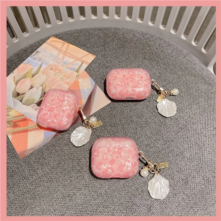 Für AirPods 4 Ohrhörer-Gehäuse-Schalen-Muster TPU-Abdeckung mit Schalen-Anhänger - Pink