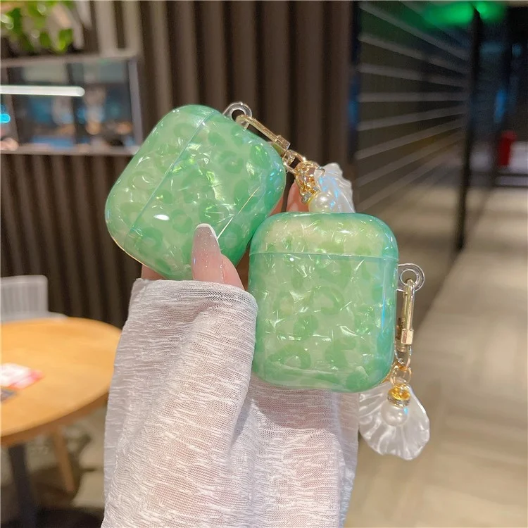 Für AirPods 4 Ohrhörer Gehäuse Schale Muster TPU Abdeckung mit Schalen Anhänger - Grün