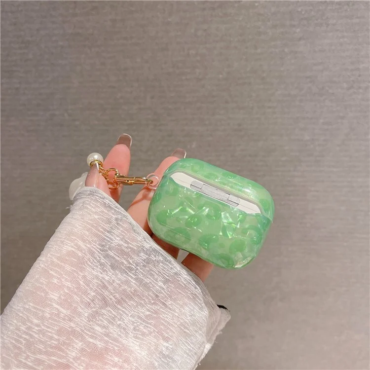 Für AirPods 4 Ohrhörer Gehäuse Schale Muster TPU Abdeckung mit Schalen Anhänger - Grün