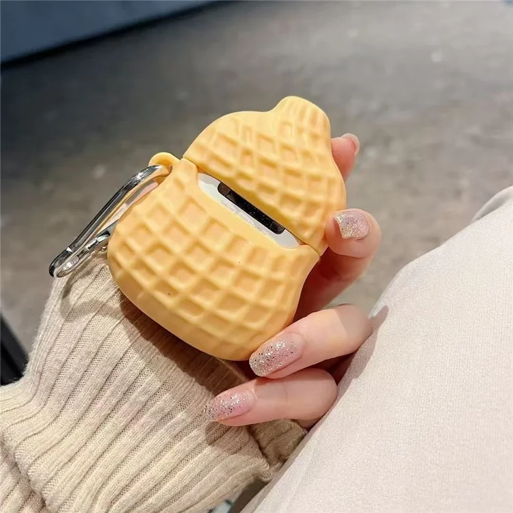 Capa de silicone para Apple AirPods com estojo de recarga sem fio (2019) / AirPods com estojo de recarga (2019) / (2016) Capa com formato de amendoim com fivela