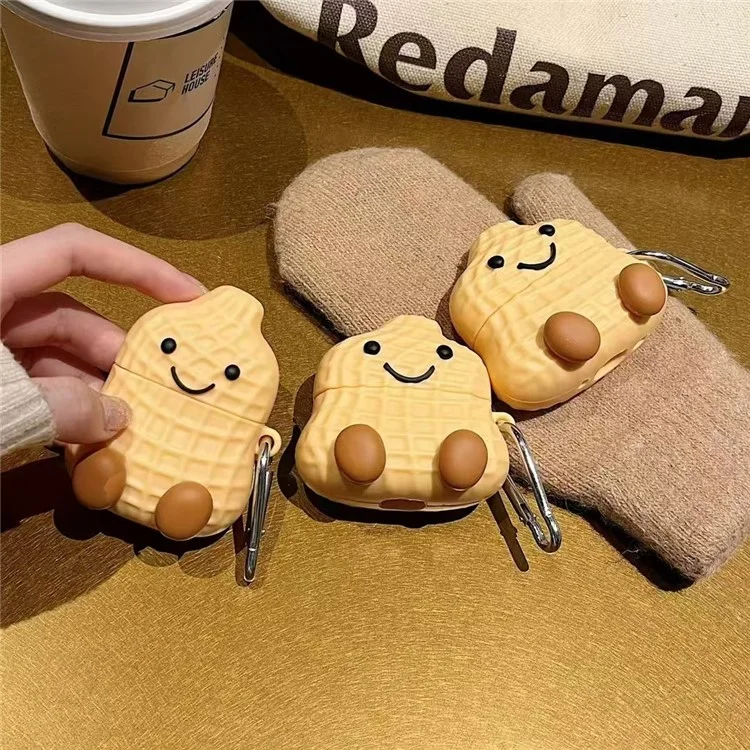 Capa de silicone para Apple AirPods com estojo de recarga sem fio (2019) / AirPods com estojo de recarga (2019) / (2016) Capa com formato de amendoim com fivela
