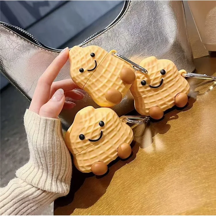 Capa de silicone para Apple AirPods com estojo de recarga sem fio (2019) / AirPods com estojo de recarga (2019) / (2016) Capa com formato de amendoim com fivela