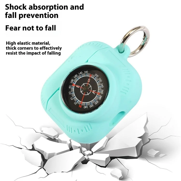 Estuche protector combinado para AirPods 3 / AirTag con diseño de brújula, cubierta de silicona y películas frontales y traseras - Negro