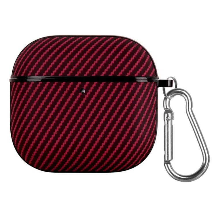 For AirPods 4 Case Carbon Fiber Texture TPU PU Earbuds Protective Cover with Hook - Rot