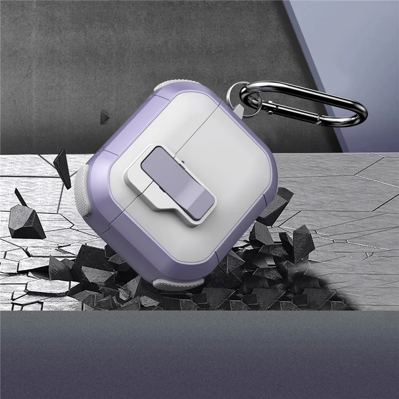 For Apple AirPods 3 Case with Switch Button TPU + PC Compatible with MagSafe Earphone Cover with Hook - White  /  Light Purple