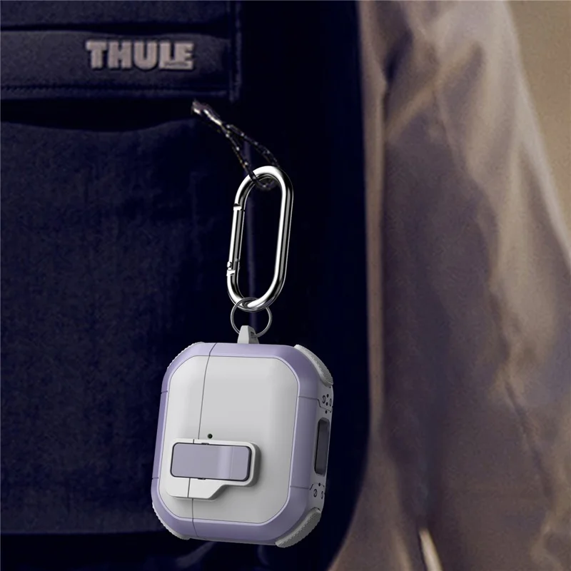 For Apple AirPods 3 Case with Switch Button TPU + PC Compatible with MagSafe Earphone Cover with Hook - White  /  Light Purple
