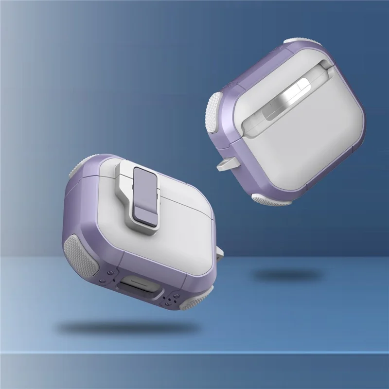 For Apple AirPods 3 Case with Switch Button TPU + PC Compatible with MagSafe Earphone Cover with Hook - White  /  Light Purple