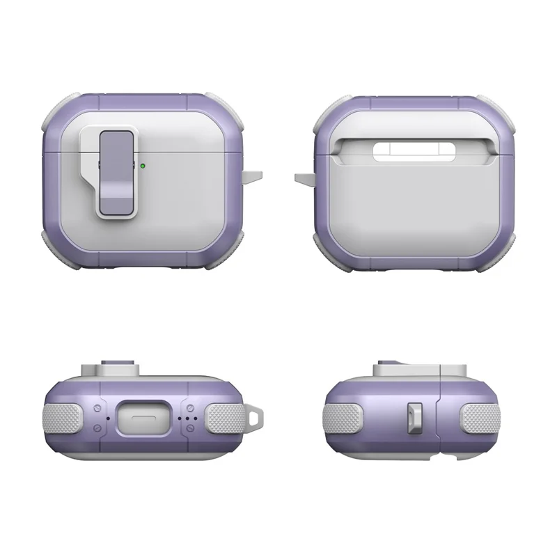 For Apple AirPods 3 Case with Switch Button TPU + PC Compatible with MagSafe Earphone Cover with Hook - White  /  Light Purple