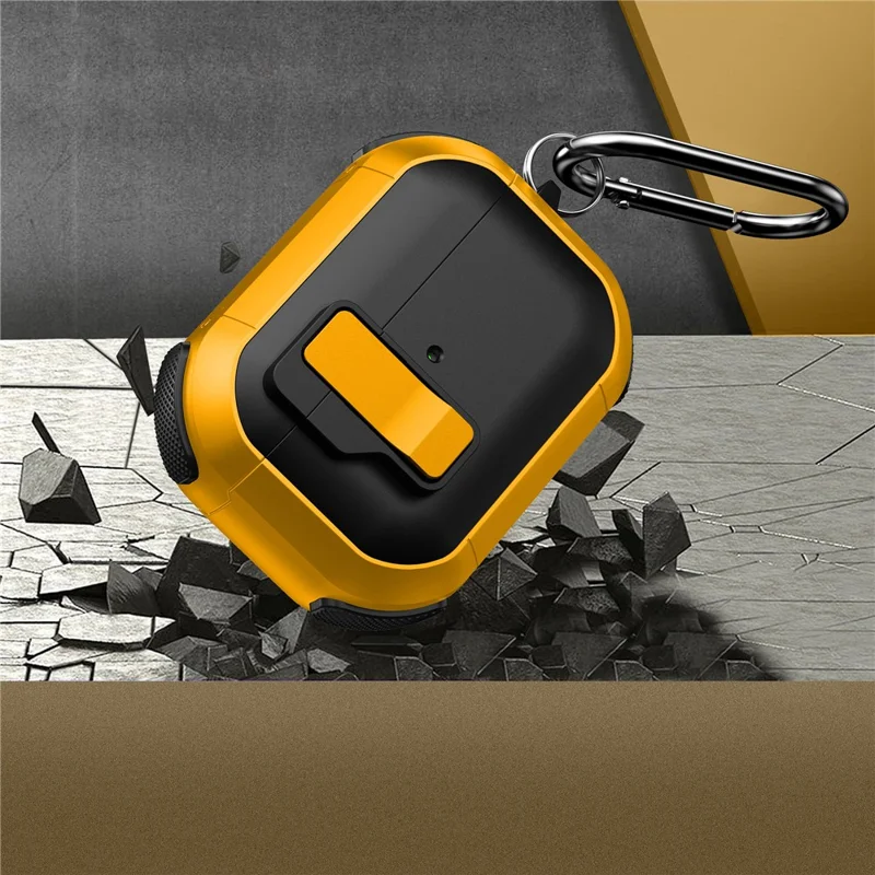 For Apple AirPods Pro Case with Switch Button TPU + PC Compatible with MagSafe Earphone Cover with Hook - Black  /  Yellow