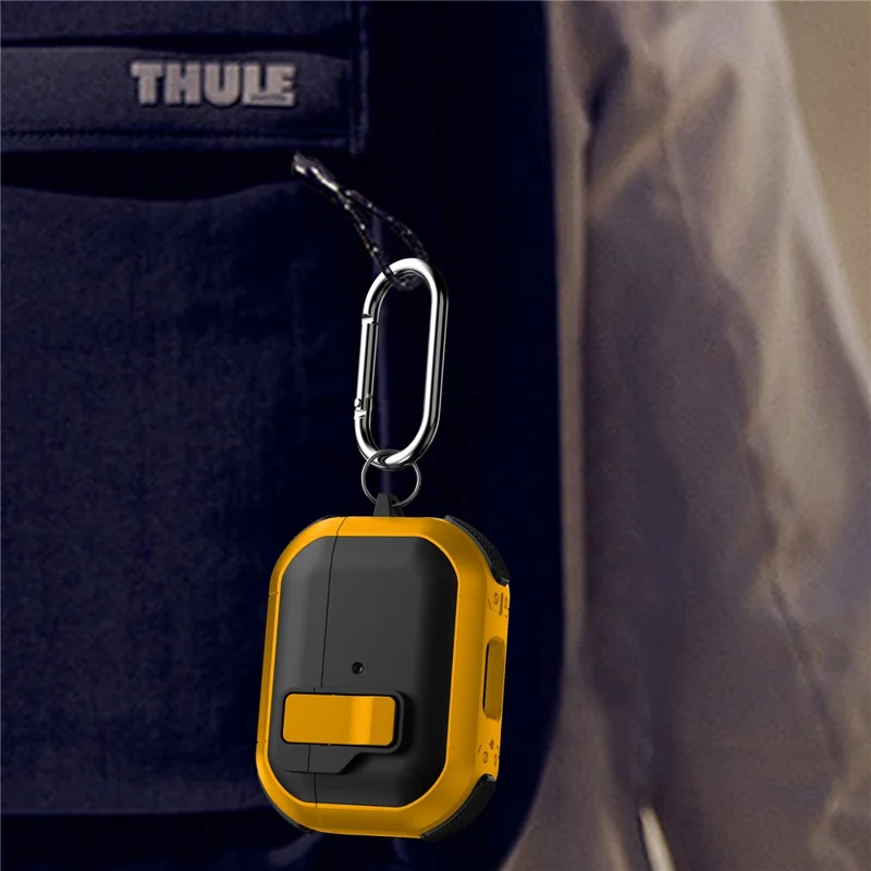 For Apple AirPods Pro Case with Switch Button TPU + PC Compatible with MagSafe Earphone Cover with Hook - Black  /  Yellow