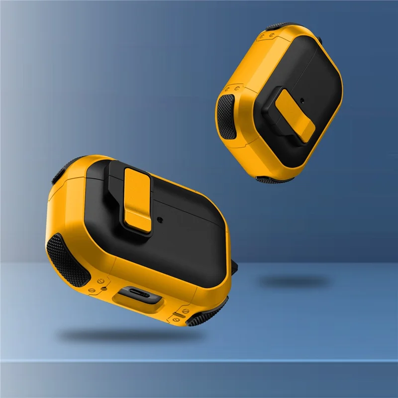 For Apple AirPods Pro Case with Switch Button TPU + PC Compatible with MagSafe Earphone Cover with Hook - Black  /  Yellow