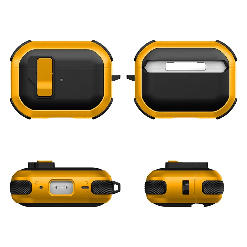 For Apple AirPods Pro Case with Switch Button TPU + PC Compatible with MagSafe Earphone Cover with Hook - Black  /  Yellow