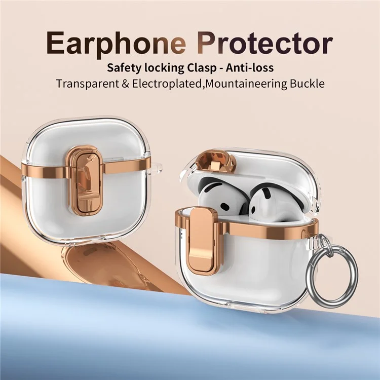 Custodia per AirPods 3 di Apple con fibbia di bloccaggio in TPU + cover per auricolari placcata in PC trasparente con gancio - Rosa