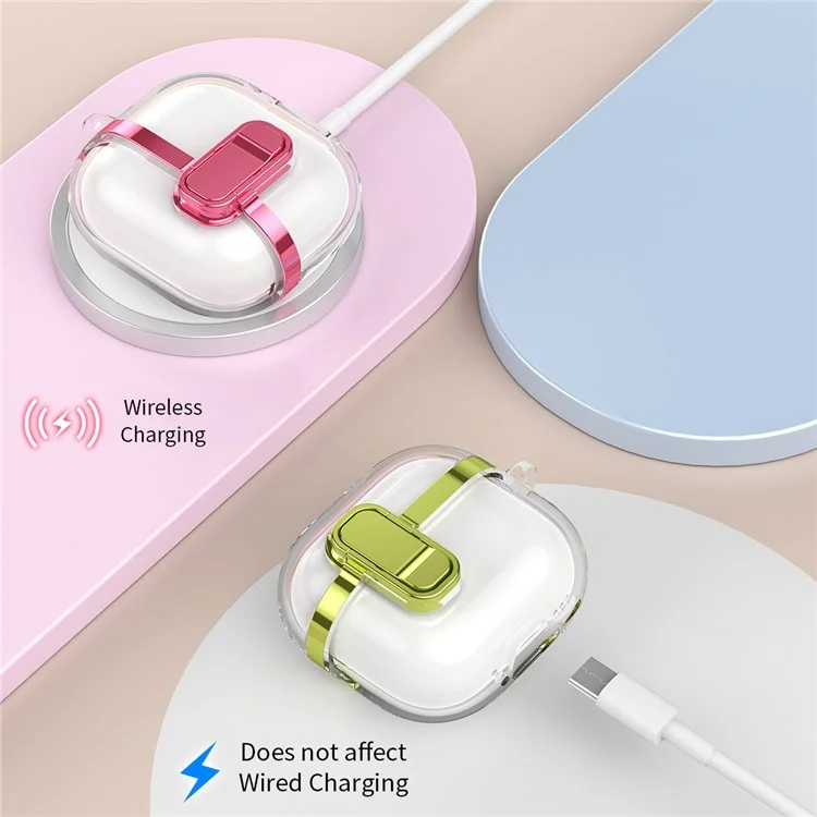 Custodia per AirPods 3 di Apple con fibbia di bloccaggio in TPU + cover per auricolari placcata in PC trasparente con gancio - Rosa