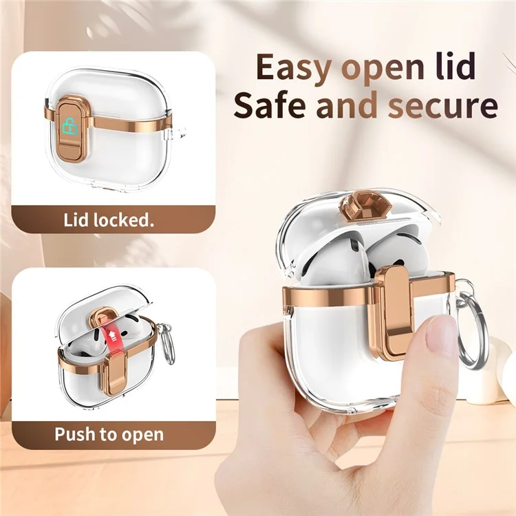 Custodia per AirPods 3 di Apple con fibbia di bloccaggio in TPU + cover per auricolari placcata in PC trasparente con gancio - Rosa