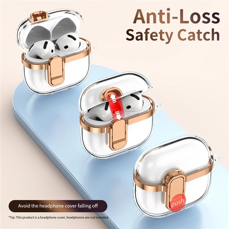 Custodia per AirPods 3 di Apple con fibbia di bloccaggio in TPU + cover per auricolari placcata in PC trasparente con gancio - Rosa