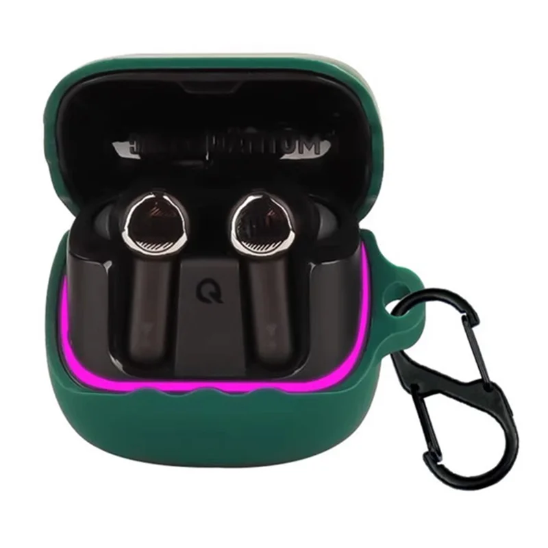 For JBL Quantum Beam TWS Bluetooth-compatible Earphones Case with Anti Lost Buckle Silicone Protective Cover - Blackish Green