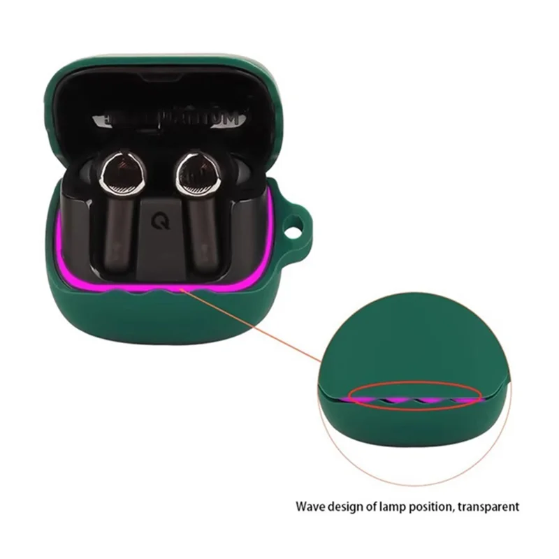 For JBL Quantum Beam TWS Bluetooth-compatible Earphones Case with Anti Lost Buckle Silicone Protective Cover - Blackish Green