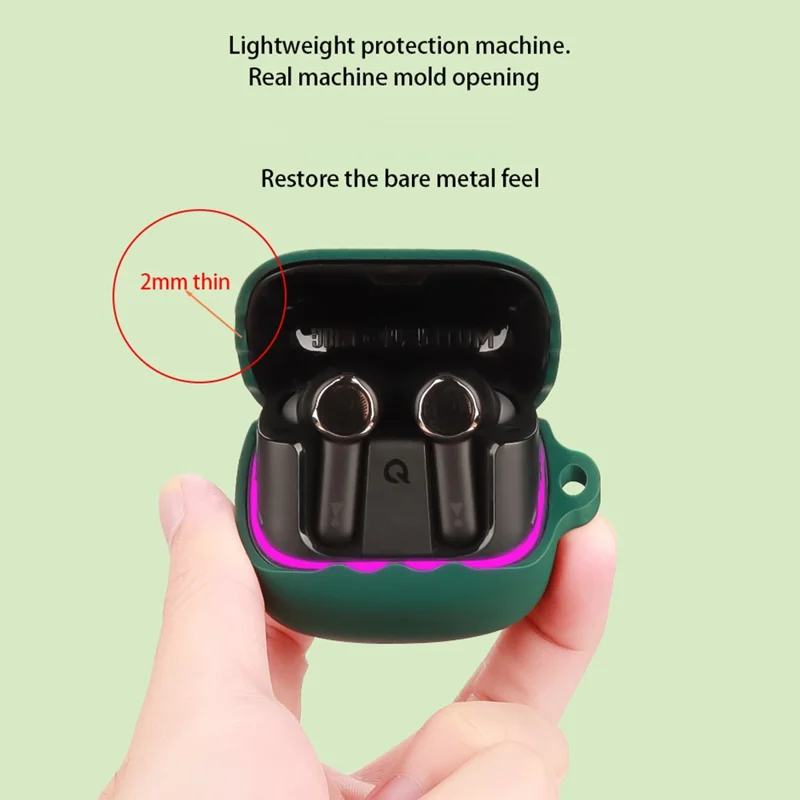 For JBL Quantum Beam TWS Bluetooth-compatible Earphones Case with Anti Lost Buckle Silicone Protective Cover - Blackish Green