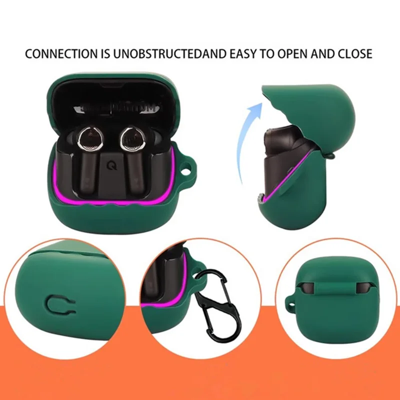 For JBL Quantum Beam TWS Bluetooth-compatible Earphones Case with Anti Lost Buckle Silicone Protective Cover - Blackish Green