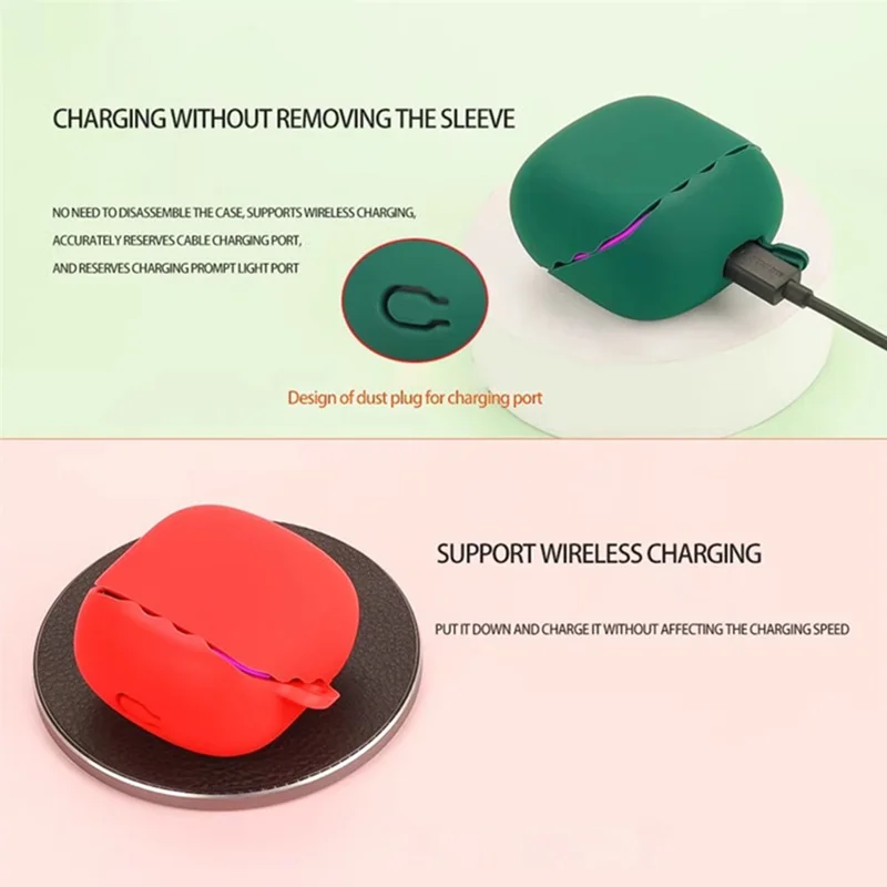 For JBL Quantum Beam TWS Bluetooth-compatible Earphones Case with Anti Lost Buckle Silicone Protective Cover - Blackish Green