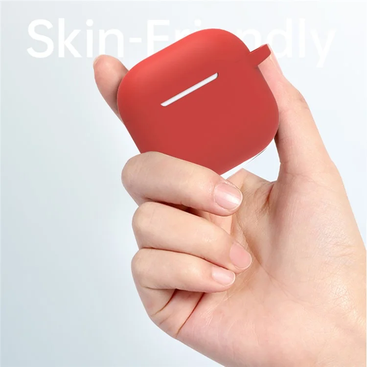 For AirPods 4 Earbuds Silicone Case with Earphones Anti-Lost Strap and Carabiner - Red