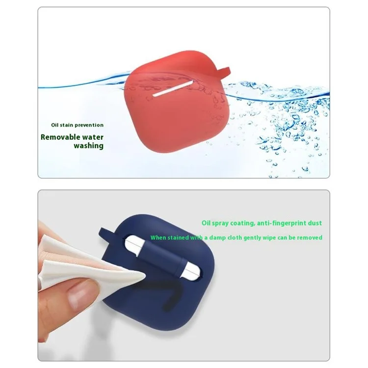For AirPods 4 Earbuds Silicone Case with Earphones Anti-Lost Strap and Carabiner - Red