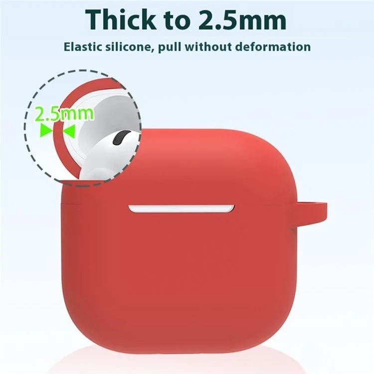 For AirPods 4 Earbuds Silicone Case with Earphones Anti-Lost Strap and Carabiner - Red