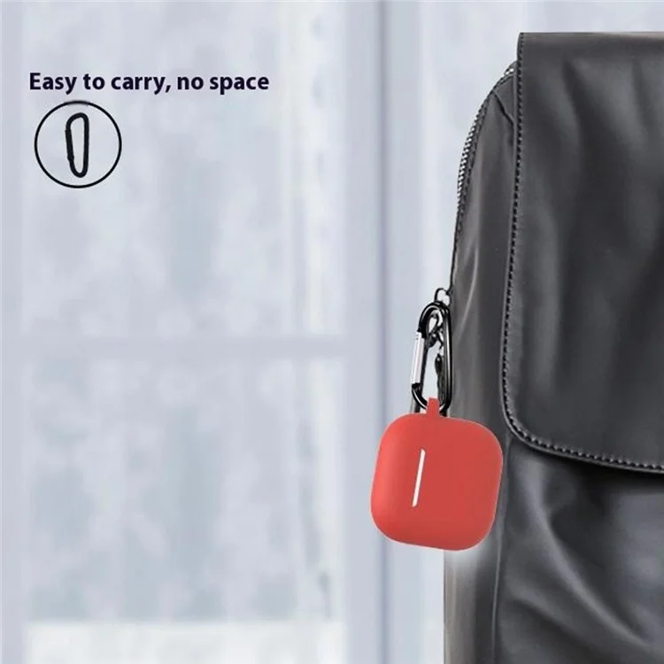 For AirPods 4 Earbuds Silicone Case with Earphones Anti-Lost Strap and Carabiner - Red