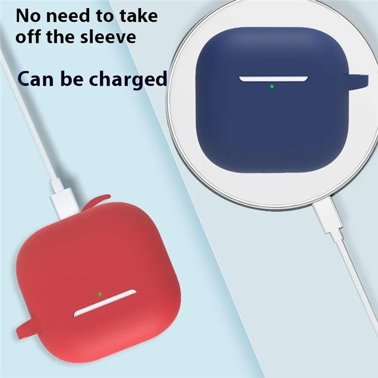 For AirPods 4 Earbuds Silicone Case with Earphones Anti-Lost Strap and Carabiner - Red