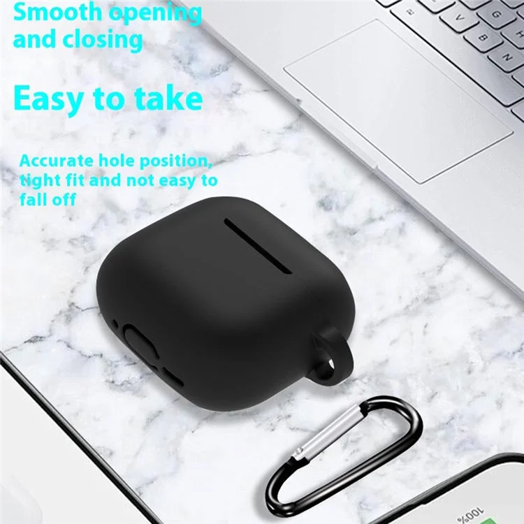 For AirPods 4 Earbuds Silicone Case with Earphones Anti-Lost Strap and Carabiner - Red