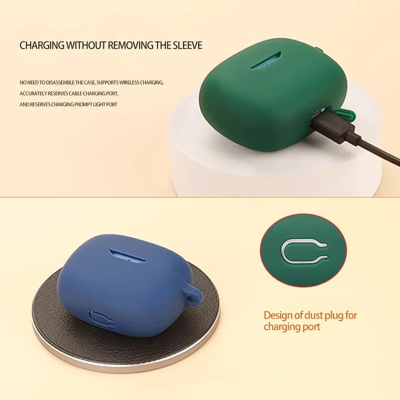 For JBL Wave Beam 2 Bluetooth-compatible Earphones Case with Anti Lost Buckle Silicone Protective Cover - Blackish Green