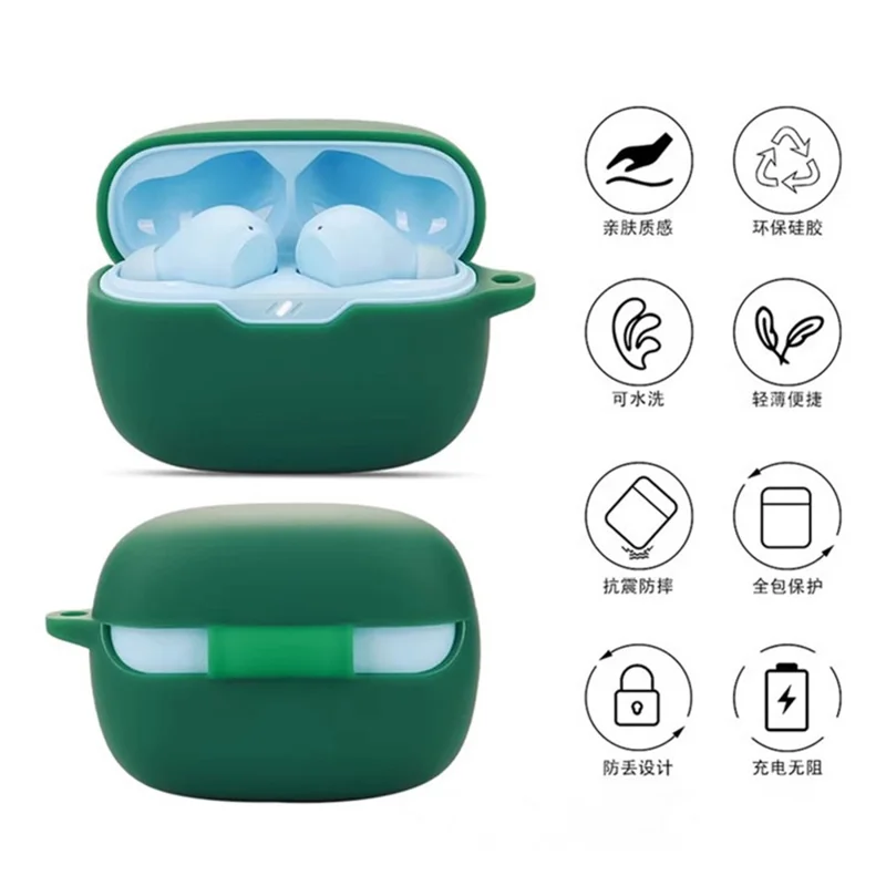 For JBL Wave Beam 2 Bluetooth-compatible Earphones Case with Anti Lost Buckle Silicone Protective Cover - Red