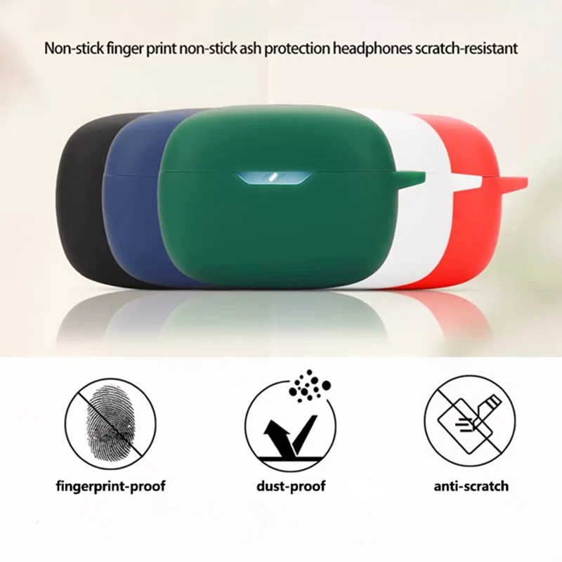 For JBL Wave Beam 2 Bluetooth-compatible Earphones Case with Anti Lost Buckle Silicone Protective Cover - Red