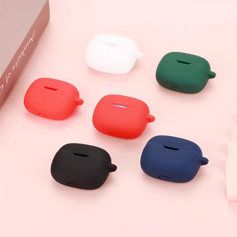 For JBL Wave Beam 2 Bluetooth-compatible Earphones Case with Anti Lost Buckle Silicone Protective Cover - Red