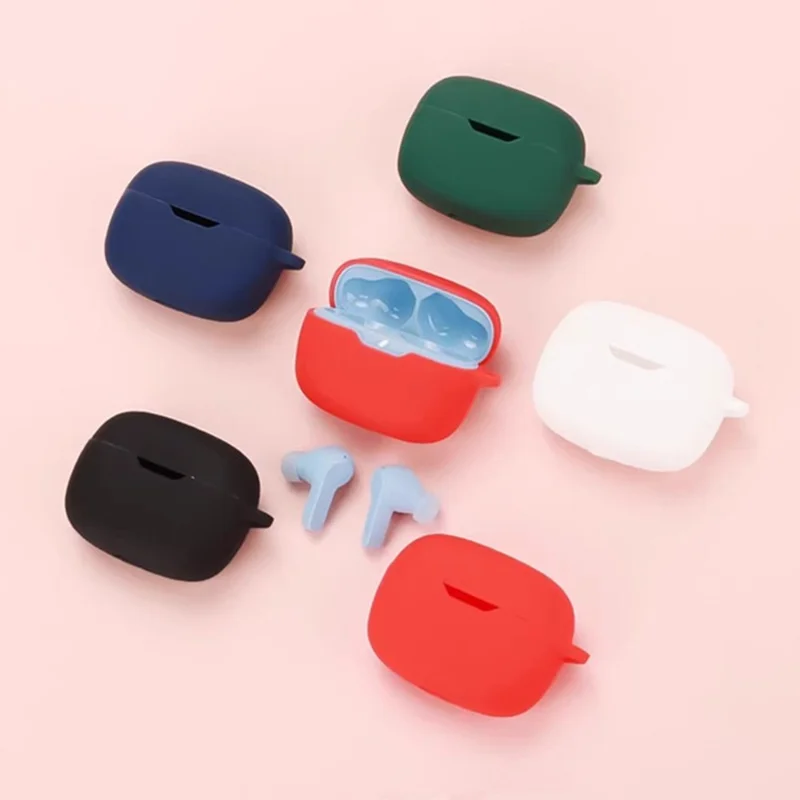 For JBL Wave Beam 2 Bluetooth-compatible Earphones Case with Anti Lost Buckle Silicone Protective Cover - Red