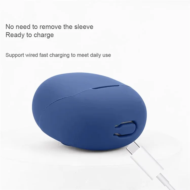 For QCY AilyBuds Pro+ Bluetooth-compatible Earphones Case with Anti Lost Buckle Silicone Protective Cover - Dark Blue