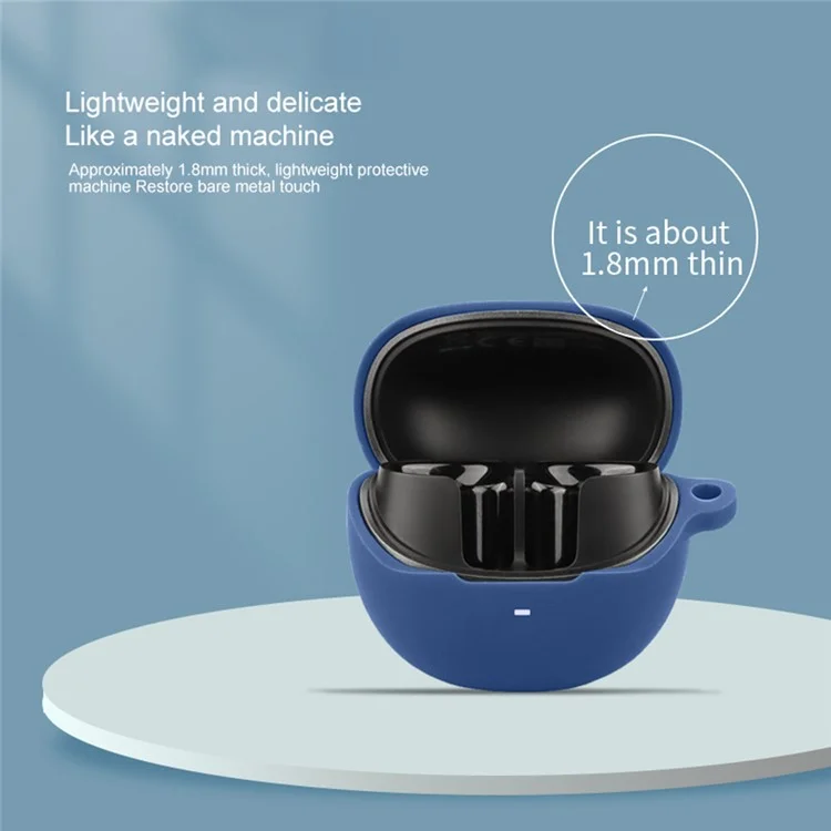 For QCY AilyBuds Pro+ Bluetooth-compatible Earphones Case with Anti Lost Buckle Silicone Protective Cover - Dark Blue
