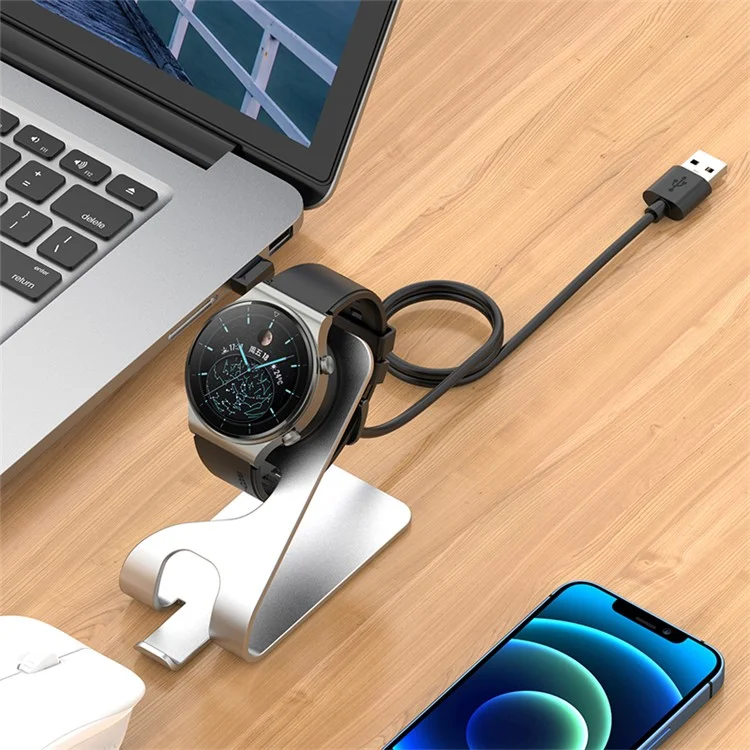 Smartwatch-Ladegerät-Ständer aus Aluminiumlegierung, Halterung zum Aufladen für Huawei Watch D/GT Runner/Watch GT 3 46mm 42mm/Watch GT 2 Pro/Watch 3 Pro - Silber
