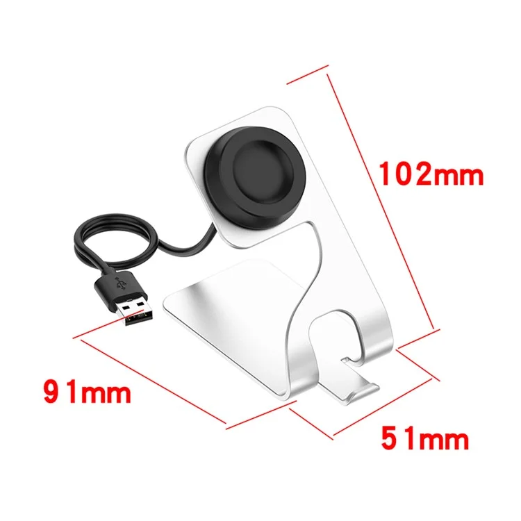 Smartwatch-Ladegerät-Ständer aus Aluminiumlegierung, Halterung zum Aufladen für Huawei Watch D/GT Runner/Watch GT 3 46mm 42mm/Watch GT 2 Pro/Watch 3 Pro - Silber
