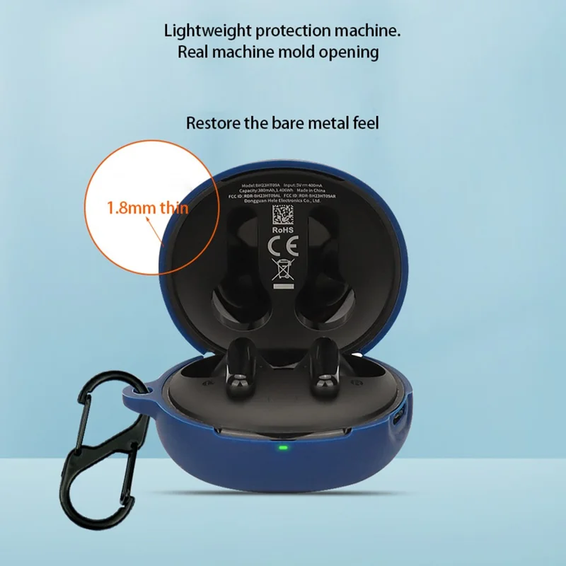 For QCY T13 ANC 2 Bluetooth-compatible Earphones Case with Anti Lost Buckle Silicone Protective Cover - Dark Blue